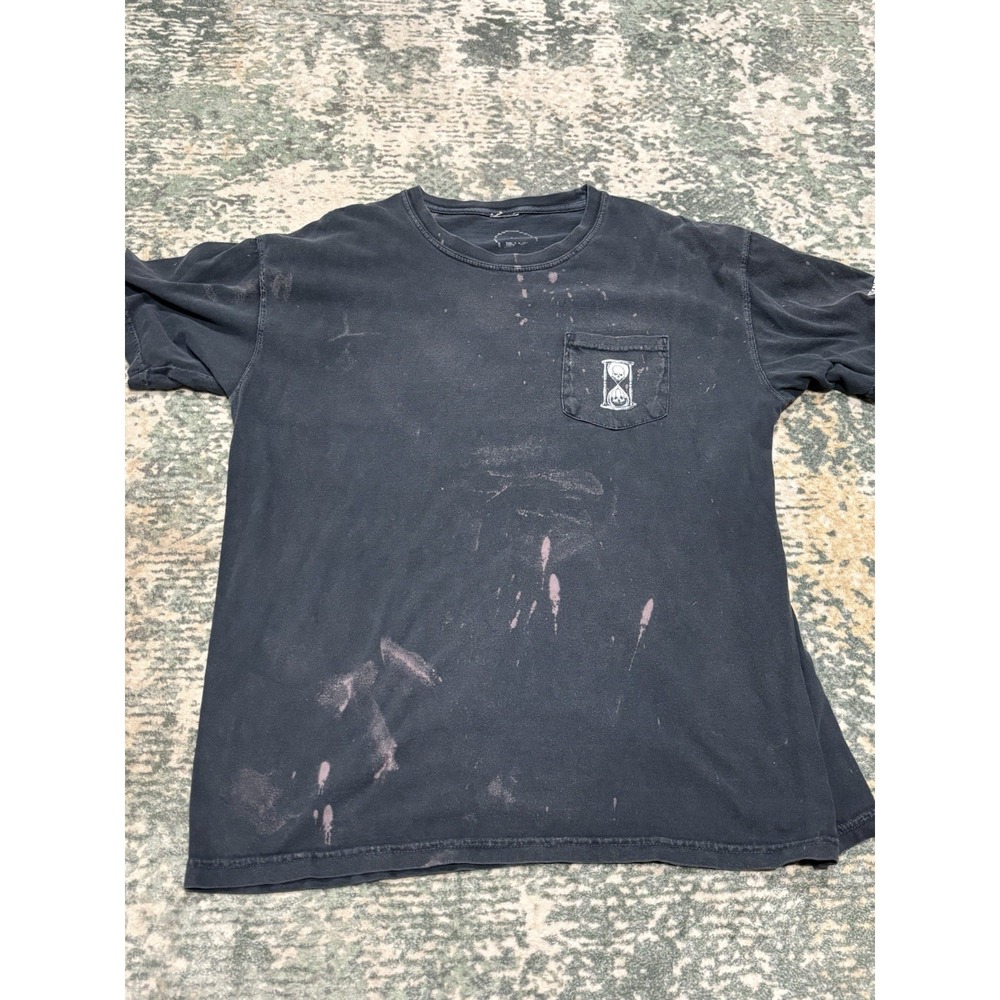 Unus Annus Memento Mori Skull Hourglass Pocket Tee Founders Mens L Black Bleach
